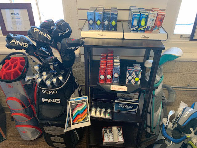 Golf clubs and other merchandise in pro shop