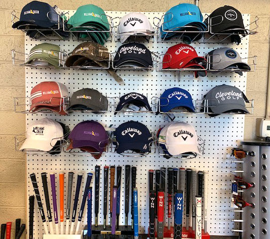 Hats and grips in golf shop